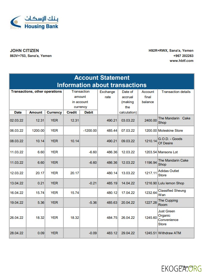 Déclaration de la Banque du logement du Yémen